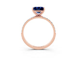 Rose gold Princess Cut Blue Sapphire Solitaire Ring with Pave Band and Four Prong Setting_15
