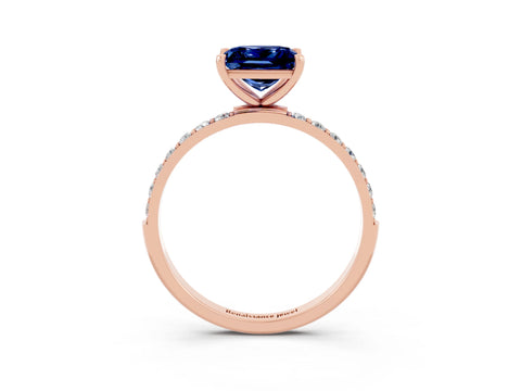 Rose gold Princess Cut Blue Sapphire Solitaire Ring with Pave Band and Four Prong Setting_15