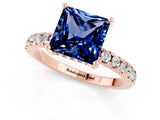 Rose gold Princess Cut Blue Sapphire Solitaire Ring with Round  Pavé Band and Four-Prong Setting_45