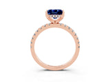 Rose gold Princess Cut Blue Sapphire Solitaire Ring with Round  Pavé Band and Four-Prong Setting_47