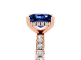 Rose gold Princess Cut Blue Sapphire Solitaire Ring with Round  Pavé Band and Four-Prong Setting_49