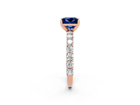Rose gold Princess Cut Blue Sapphire Solitaire Ring with Shared Prong Pavé Band and Four-Prong Setting_2