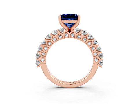Rose gold Princess Cut Blue Sapphire Solitaire Ring with Shared Prong Pavé Band and Four-Prong Setting_3