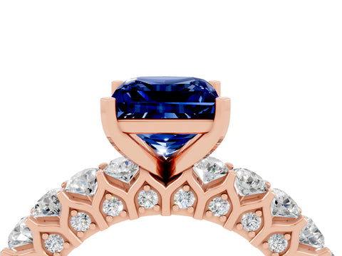Rose gold Princess Cut Blue Sapphire Solitaire Ring with Shared Prong Pavé Band and Four-Prong Setting_4