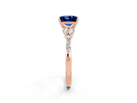 Rose gold Princess Cut Blue Sapphire Solitaire Ring with Side Stones and Four-Prong Setting_14