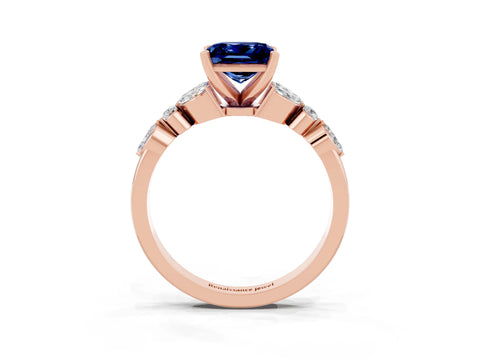Rose gold Princess Cut Blue Sapphire Solitaire Ring with Side Stones and Four-Prong Setting_15