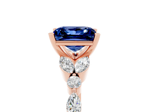 Rose gold Princess Cut Blue Sapphire Solitaire Ring with Side Stones and Four-Prong Setting_17