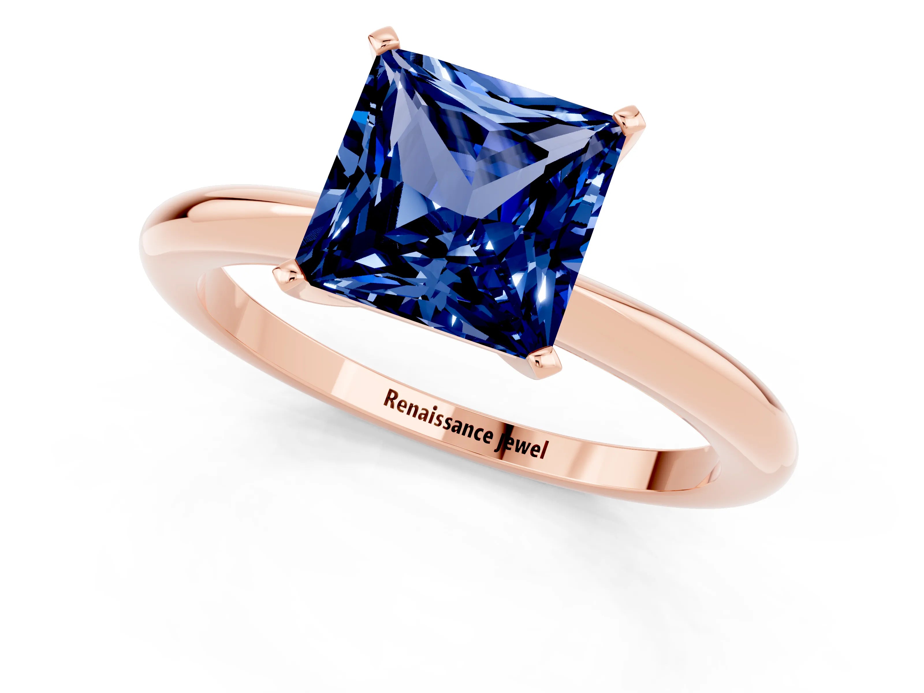 Rose gold Princess Cut Blue Sapphire Solitaire Ring with Six-Prong Setting and Classic Band_1