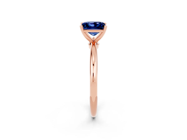 Rose gold Princess Cut Blue Sapphire Solitaire Ring with Six-Prong Setting and Classic Band
