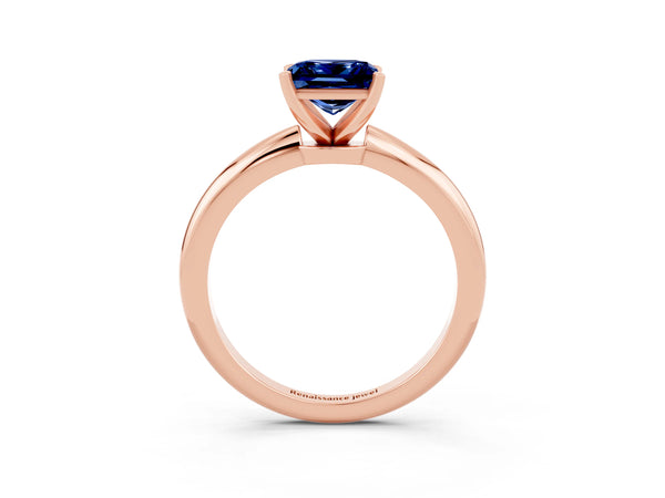 Rose gold Princess Cut Blue Sapphire Solitaire Ring with Six-Prong Setting and Classic Band