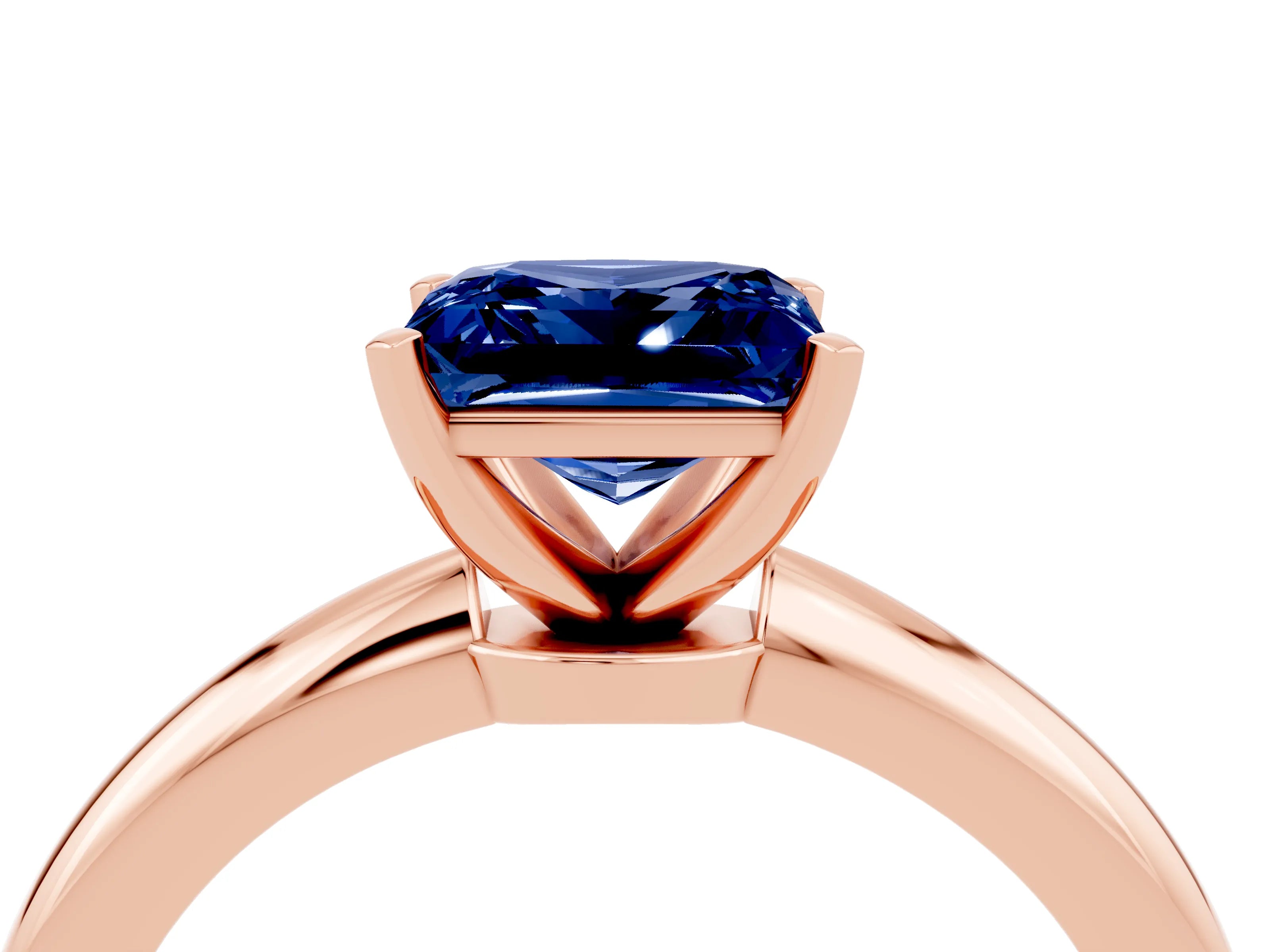 Rose gold Princess Cut Blue Sapphire Solitaire Ring with Six-Prong Setting and Classic Band_4