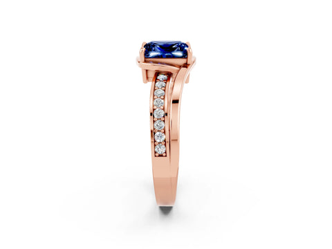Rose gold Princess Cut Blue Sapphire Solitaire Ring with Split Shank and Prong Setting_2