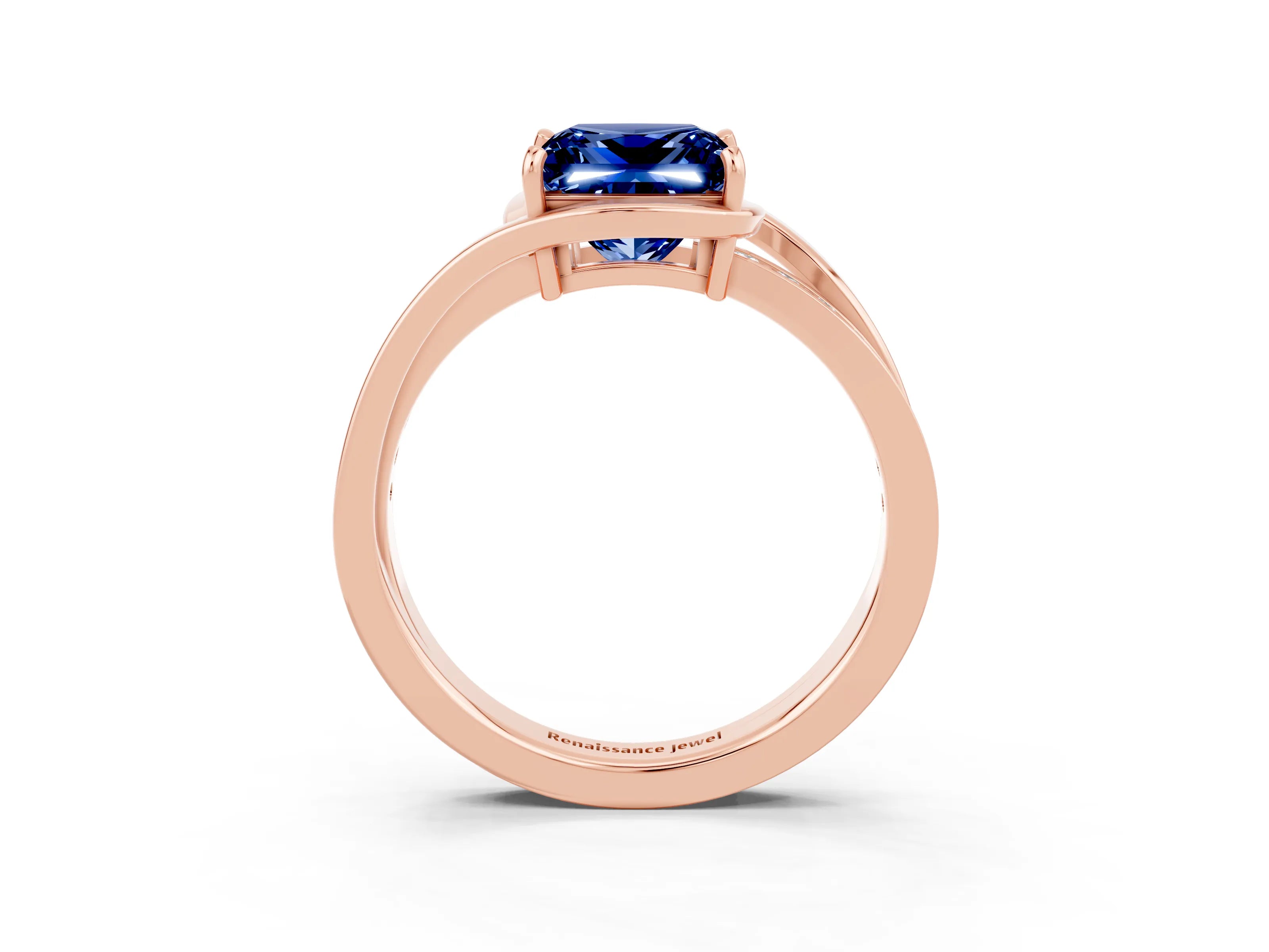 Rose gold Princess Cut Blue Sapphire Solitaire Ring with Split Shank and Prong Setting_3