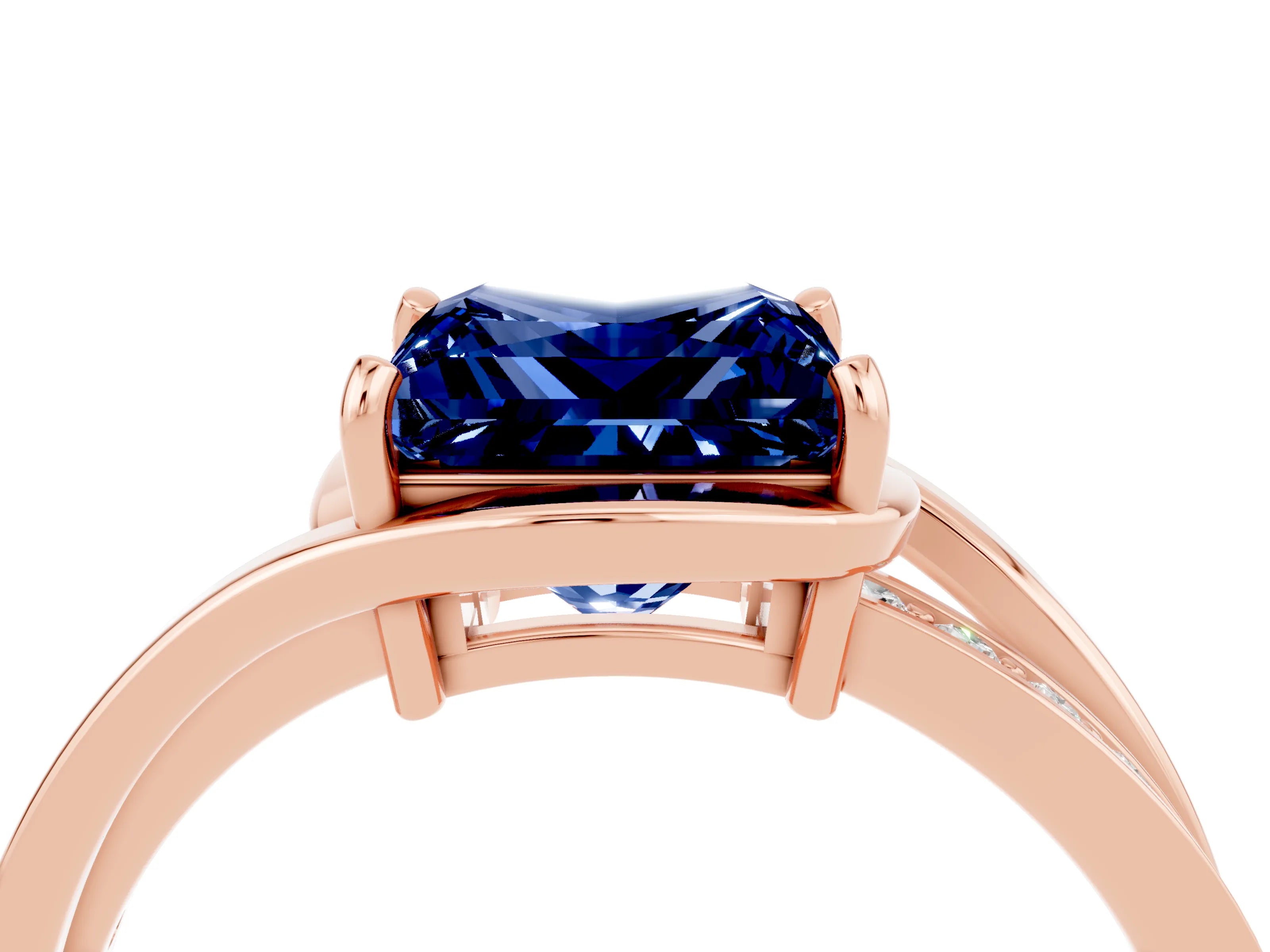 Rose gold Princess Cut Blue Sapphire Solitaire Ring with Split Shank and Prong Setting_4