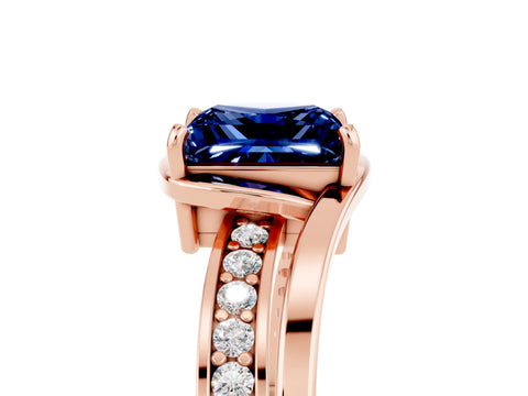 Rose gold Princess Cut Blue Sapphire Solitaire Ring with Split Shank and Prong Setting_5