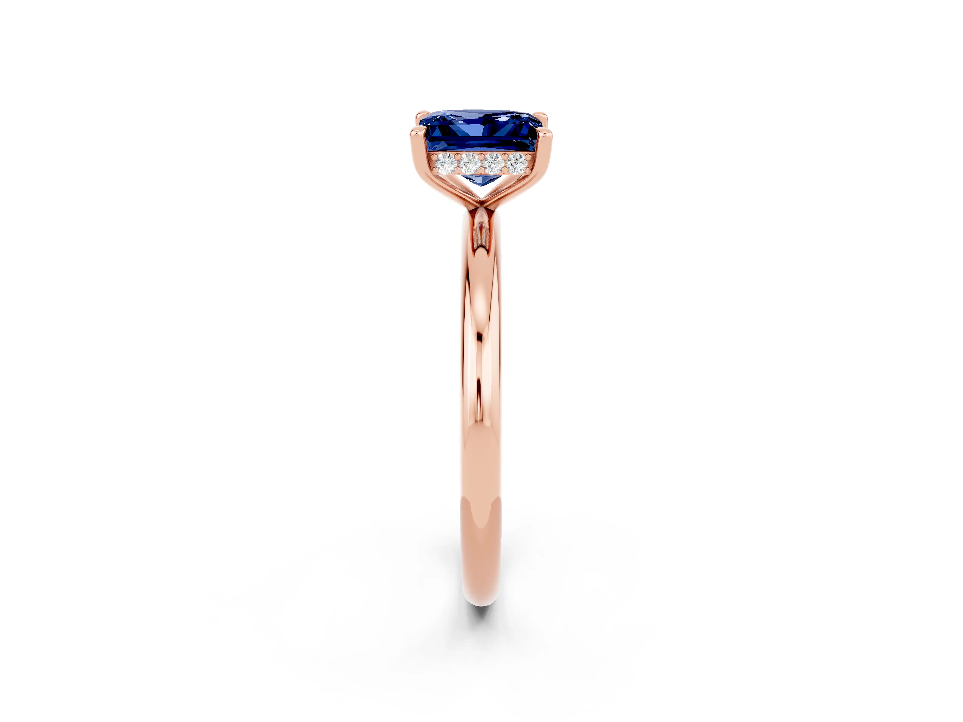Rose gold Princess Cut Blue Sapphire Solitaire Ring with Thin Band and Four-Prong Setting_2