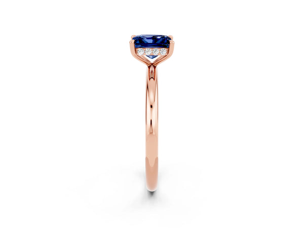 Rose gold Princess Cut Blue Sapphire Solitaire Ring with Thin Band and Four-Prong Setting
