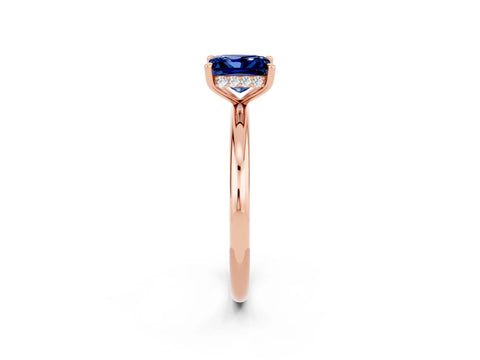Rose gold Princess Cut Blue Sapphire Solitaire Ring with Thin Band and Four-Prong Setting_2