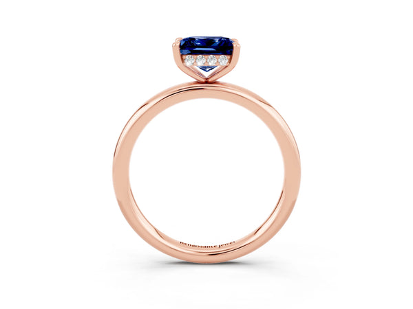 Rose gold Princess Cut Blue Sapphire Solitaire Ring with Thin Band and Four-Prong Setting