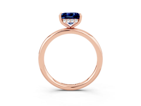 Rose gold Princess Cut Blue Sapphire Solitaire Ring with Thin Band and Four-Prong Setting_3