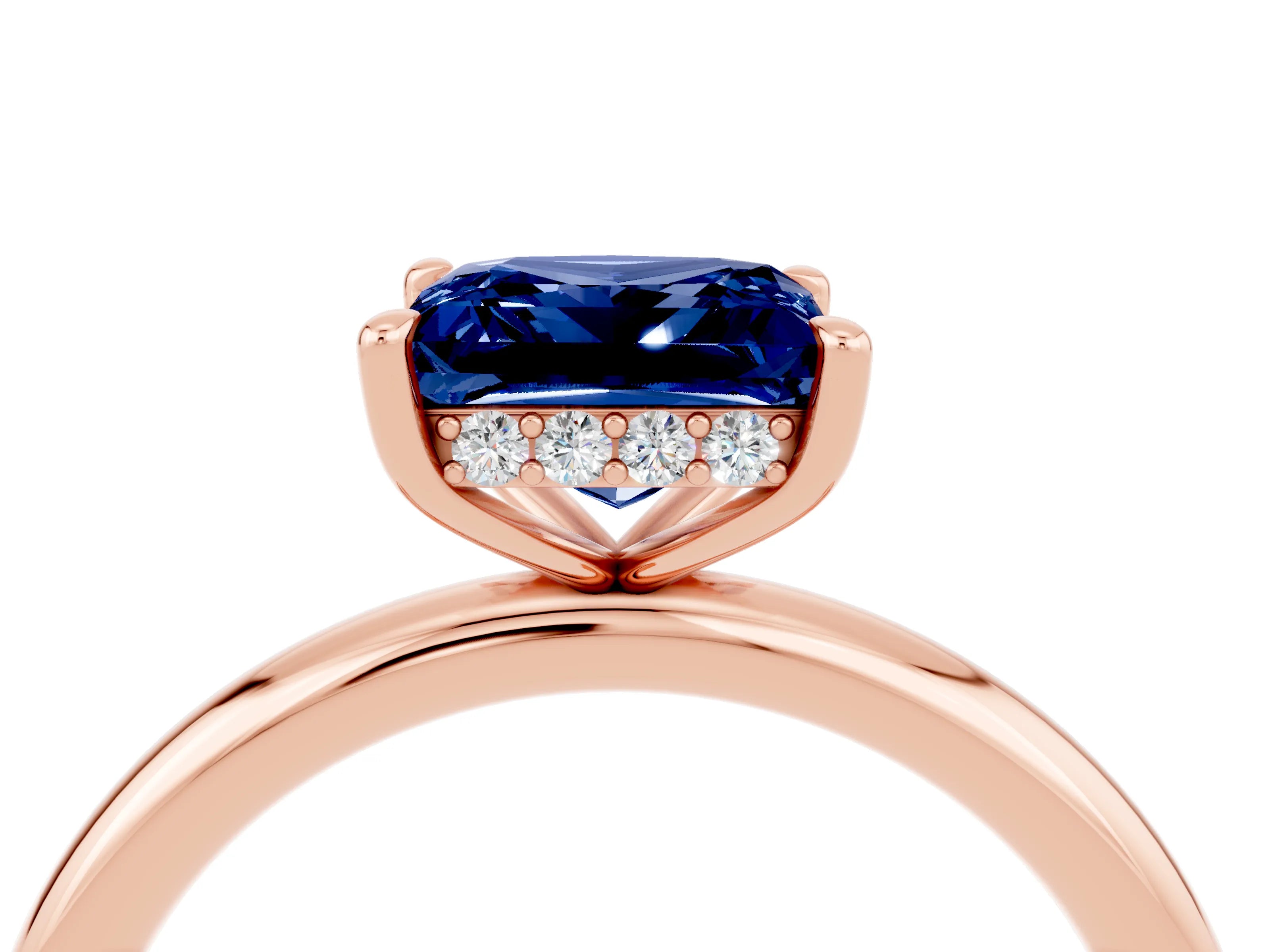 Rose gold Princess Cut Blue Sapphire Solitaire Ring with Thin Band and Four-Prong Setting_4