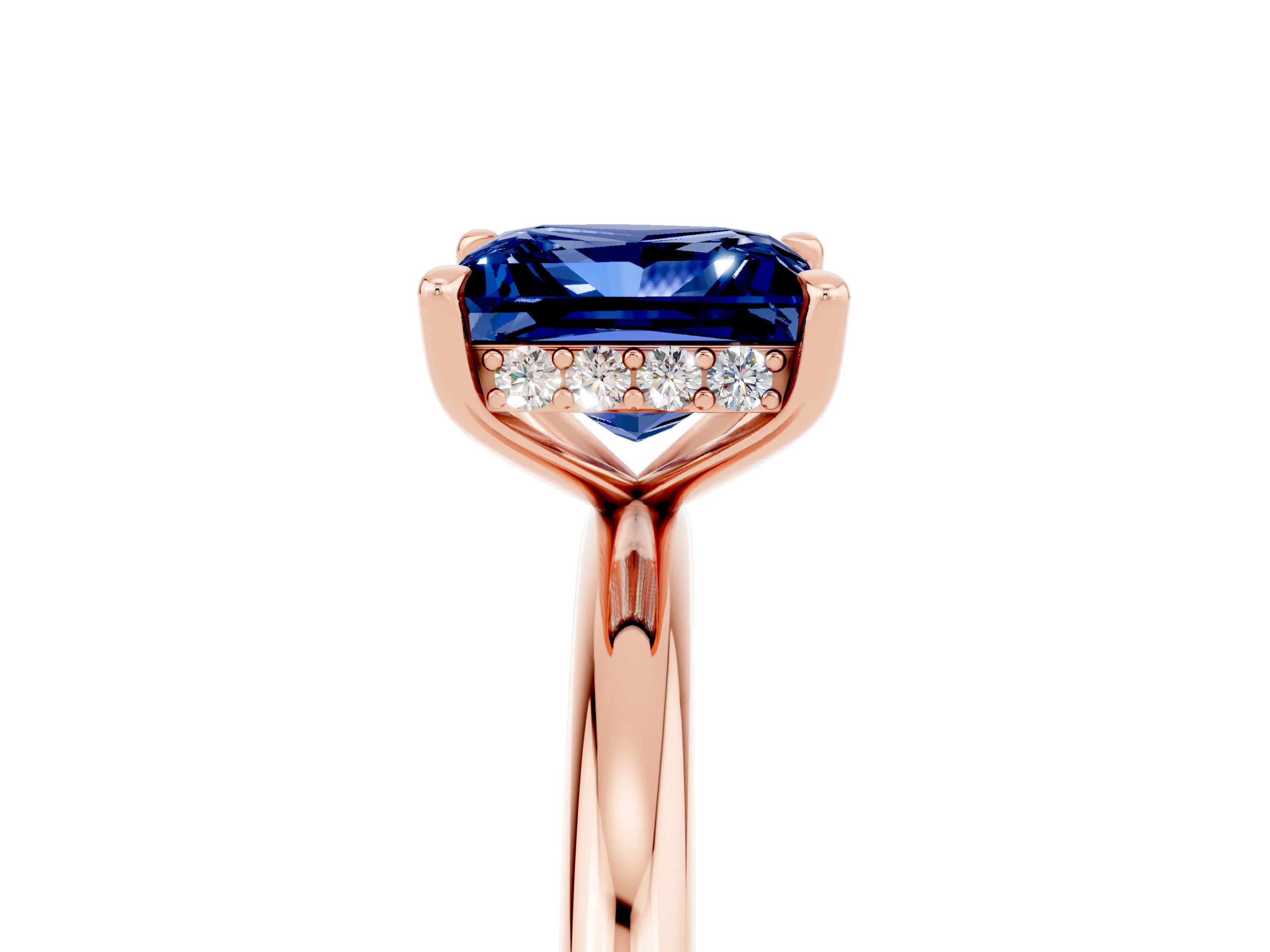 Rose gold Princess Cut Blue Sapphire Solitaire Ring with Thin Band and Four-Prong Setting_5