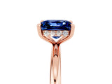 Rose gold Princess Cut Blue Sapphire Solitaire Ring with Thin Band and Four-Prong Setting_5