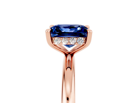 Rose gold Princess Cut Blue Sapphire Solitaire Ring with Thin Band and Four-Prong Setting_5
