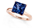 Rose gold Princess Cut Blue Sapphire Solitaire Ring with Thin Band and Prong Setting_13