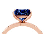 Rose gold Princess Cut Blue Sapphire Solitaire Ring with Thin Band and Prong Setting_16