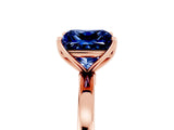 Rose gold Princess Cut Blue Sapphire Solitaire Ring with Thin Band and Prong Setting_17