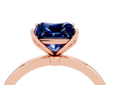 Rose gold Princess Cut Blue Sapphire Solitaire Ring with Thin Band and Prong Setting_28