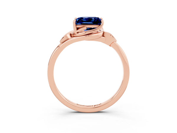 Rose gold Princess Cut Blue Sapphire Solitaire Ring with Twist Band and Four-Prong Setting