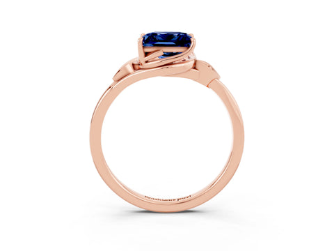 Rose gold Princess Cut Blue Sapphire Solitaire Ring with Twist Band and Four-Prong Setting_27
