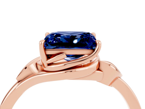 Rose gold Princess Cut Blue Sapphire Solitaire Ring with Twist Band and Four-Prong Setting_28