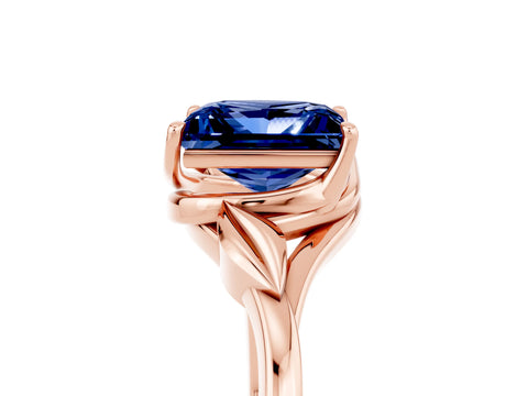 Rose gold Princess Cut Blue Sapphire Solitaire Ring with Twist Band and Four-Prong Setting_29
