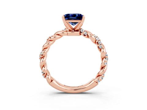 Rose gold Princess Cut Blue Sapphire Solitaire Ring with Twisted Band and Pavé Accents_3