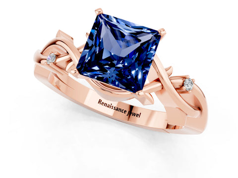 Rose gold Princess Cut Blue Sapphire Solitaire Ring with Twisted Band and Prong Setting_1