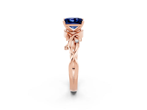 Rose gold Princess Cut Blue Sapphire Solitaire Ring with Twisted Band and Prong Setting_2
