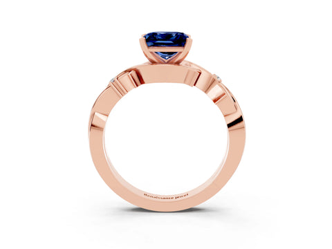 Rose gold Princess Cut Blue Sapphire Solitaire Ring with Twisted Band and Prong Setting_3