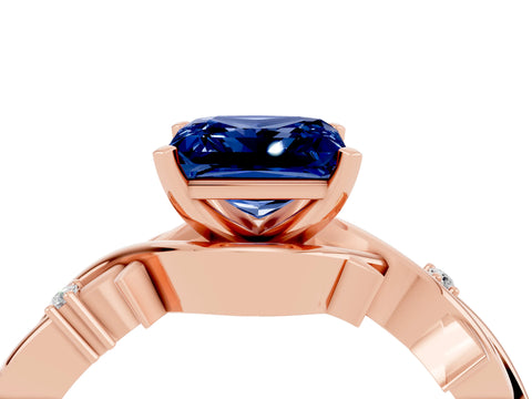 Rose gold Princess Cut Blue Sapphire Solitaire Ring with Twisted Band and Prong Setting_4