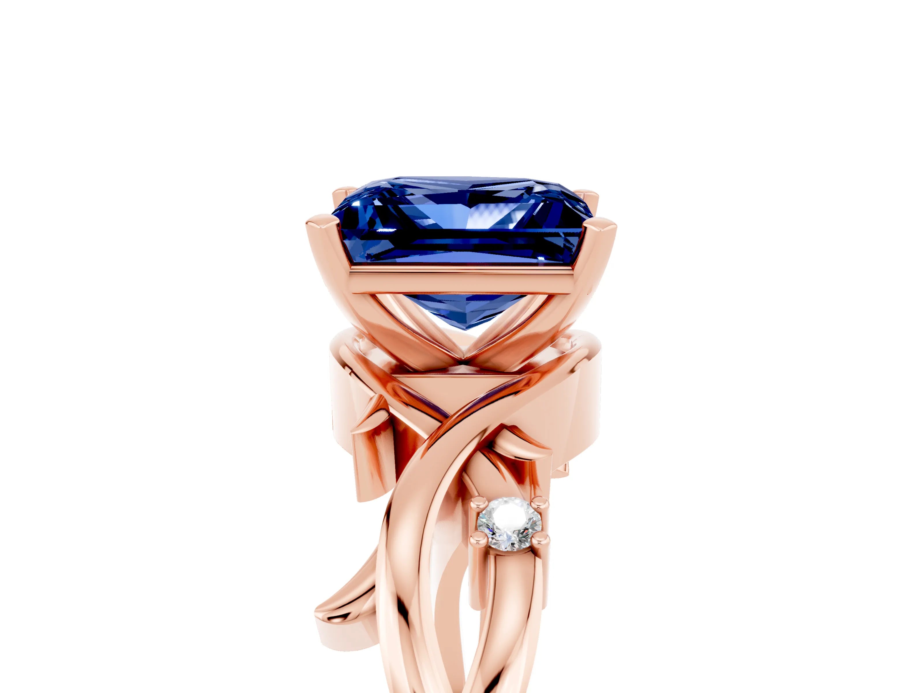 Rose gold Princess Cut Blue Sapphire Solitaire Ring with Twisted Band and Prong Setting_5
