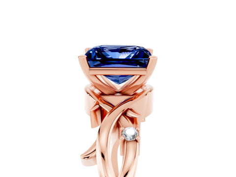 Rose gold Princess Cut Blue Sapphire Solitaire Ring with Twisted Band and Prong Setting_5