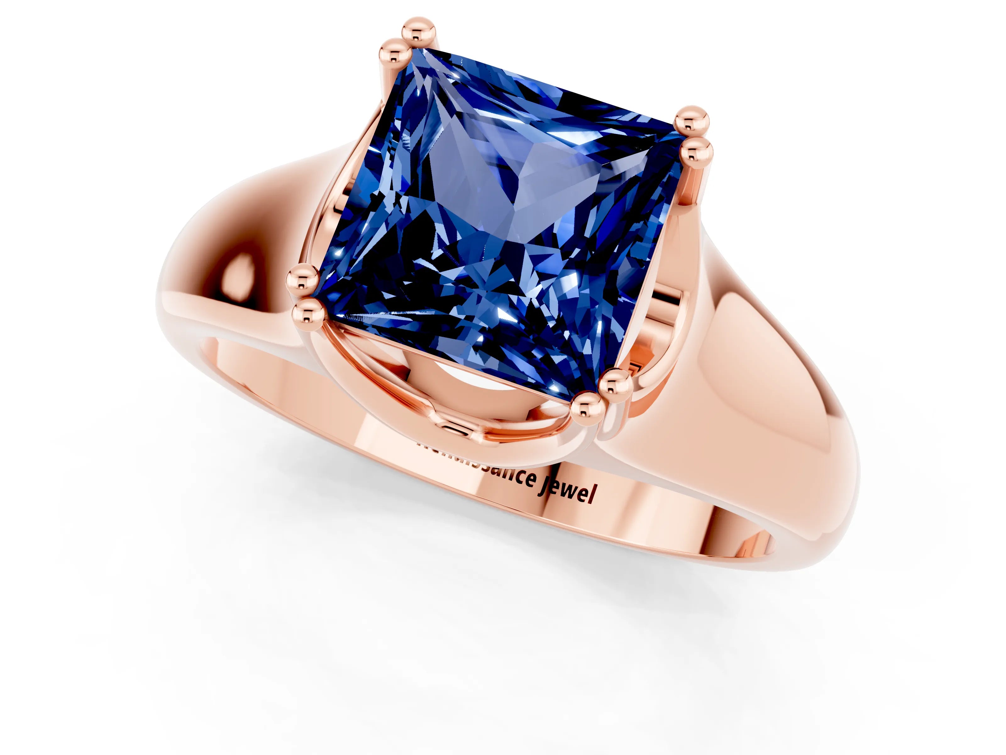 Rose gold Princess Cut Blue Sapphire Solitaire Ring with Wide Band and Prong Setting_1