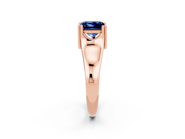 Rose gold Princess Cut Blue Sapphire Solitaire Ring with Wide Band and Prong Setting