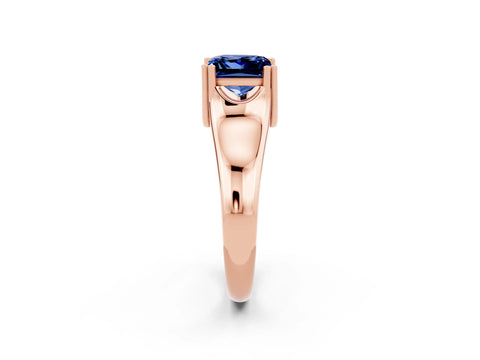 Rose gold Princess Cut Blue Sapphire Solitaire Ring with Wide Band and Prong Setting_2
