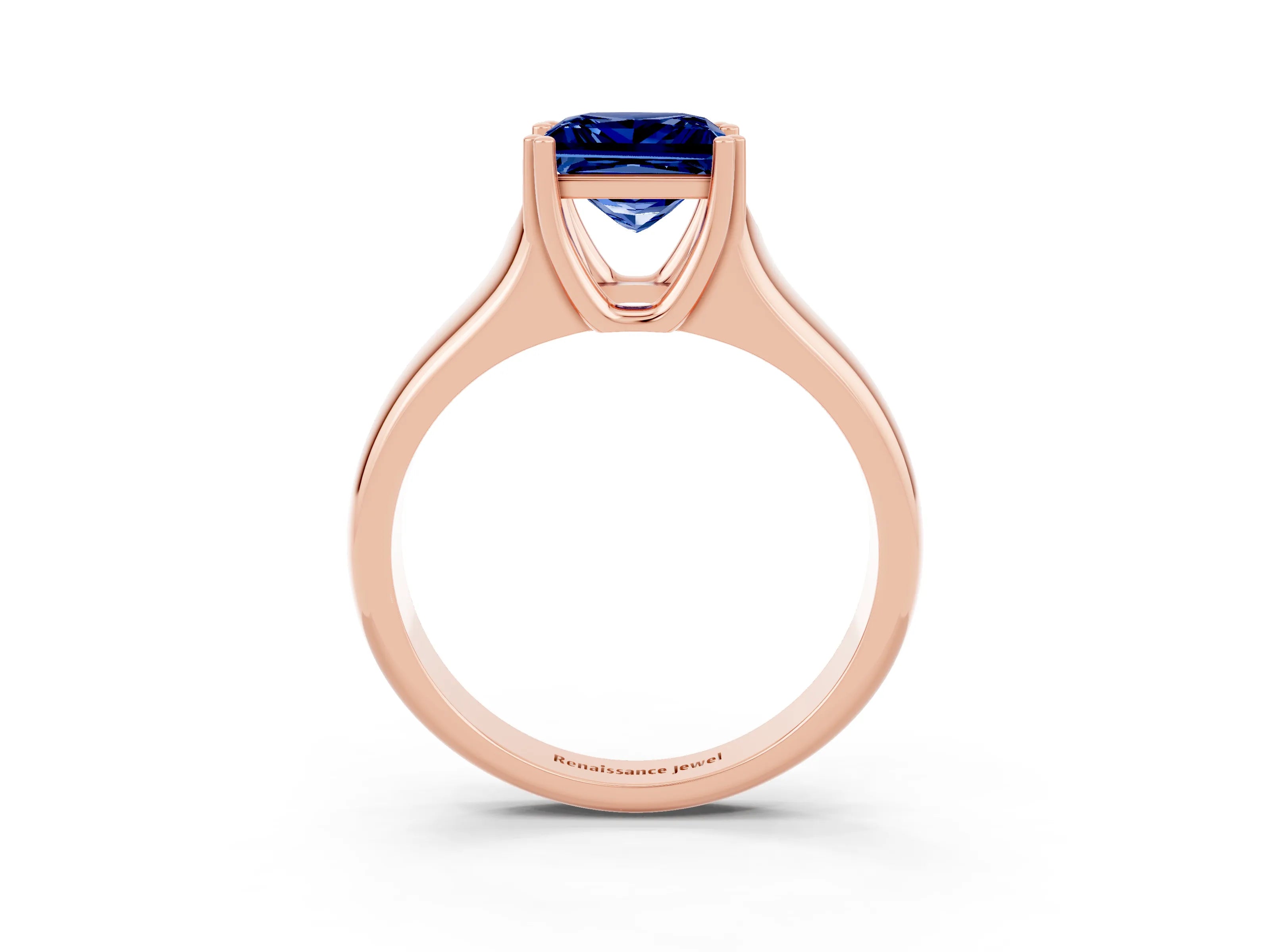 Rose gold Princess Cut Blue Sapphire Solitaire Ring with Wide Band and Prong Setting_3