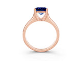 Rose gold Princess Cut Blue Sapphire Solitaire Ring with Wide Band and Prong Setting_3