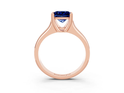 Rose gold Princess Cut Blue Sapphire Solitaire Ring with Wide Band and Prong Setting_3