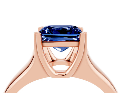 Rose gold Princess Cut Blue Sapphire Solitaire Ring with Wide Band and Prong Setting_4